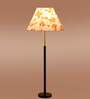 Devansh Multi cotton Drum shade with   floor lamp with wood base .-