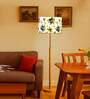 Devansh Multi cotton Drum shade with   floor lamp with wood base .-