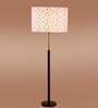 Devansh Multi cotton Drum shade with   floor lamp with wood base .-