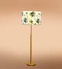 Devansh Multi cotton Drum shade with   floor lamp with wood base .-