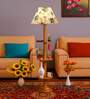 Devansh Multi cotton Drum shade with   floor lamp with wood base .-