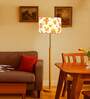 Devansh Multi cotton Drum shade with   floor lamp with wood base .-