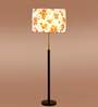 Devansh Multi cotton Drum shade with   floor lamp with wood base .-