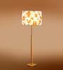 Devansh Multi cotton Drum shade with   floor lamp with wood base .-