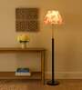 Devansh Multi cotton Drum shade with   floor lamp with wood base .-