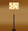 Devansh Multi cotton Drum shade with   floor lamp with wood base .-