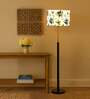 Devansh Multi cotton Drum shade with   floor lamp with wood base .-
