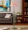 Devansh Multi cotton Drum shade with   floor lamp with wood base .-
