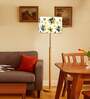 Devansh Multi cotton Drum shade with   floor lamp with wood base .-