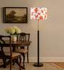 Devansh Multi cotton Drum shade with   floor lamp with wood base .-