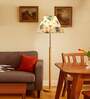 Devansh Multi cotton Drum shade with   floor lamp with wood base .-