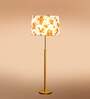 Devansh Multi cotton Drum shade with   floor lamp with wood base .-