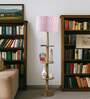Devansh Multi cotton Drum shade with   floor lamp with wood base