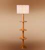 Devansh Multi cotton Drum shade with   floor lamp with wood base