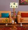 Devansh Multi cotton Drum shade with   floor lamp with wood base
