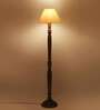off  white cotton conical wooden floor lamp