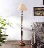 off  white cotton conical wooden floor lamp