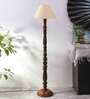 off white cotton conical wooden floor lamp