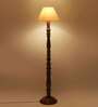 off white cotton conical wooden floor lamp