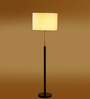 Devansh off-white cotton Drum shade with   floor lamp with wood base .-