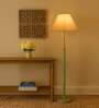 Devansh off-white cotton Drum shade with   floor lamp with wood base .-
