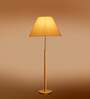 Devansh off-white cotton Drum shade with   floor lamp with wood base .-