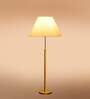 Devansh off-white cotton Drum shade with   floor lamp with wood base .-