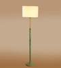Devansh off-white cotton Drum shade with   floor lamp with wood base .-