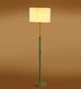 Devansh off-white cotton Drum shade with   floor lamp with wood base .-