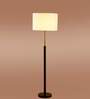 Devansh off-white cotton Drum shade with   floor lamp with wood base .-