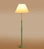 Devansh off-white cotton Drum shade with   floor lamp with wood base .-