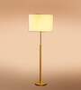 Devansh off-white cotton Drum shade with   floor lamp with wood base .-