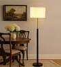 Devansh off-white cotton Drum shade with   floor lamp with wood base .-
