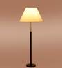 Devansh off-white cotton Drum shade with   floor lamp with wood base .-