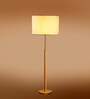 Devansh off-white cotton Drum shade with   floor lamp with wood base .-