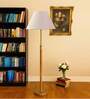 Devansh off-white cotton Drum shade with   floor lamp with wood base .-