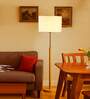 Devansh off-white cotton Drum shade with   floor lamp with wood base .-
