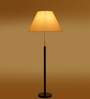 Devansh off-white cotton Drum shade with   floor lamp with wood base .-