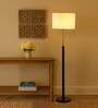 Devansh off-white cotton Drum shade with   floor lamp with wood base .-