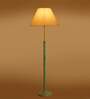 Devansh off-white cotton Drum shade with   floor lamp with wood base .-