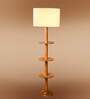 Devansh off-white cotton Drum shade with   floor lamp with wood base