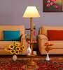 Devansh off-white cotton Drum shade with   floor lamp with wood base