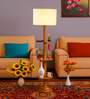 Devansh off-white cotton Drum shade with   floor lamp with wood base