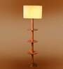 Devansh off-white cotton Drum shade with   floor lamp with wood base