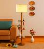 Devansh off-white cotton Drum shade with   floor lamp with wood base