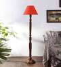 Orange cotton conical wooden floor lamp
