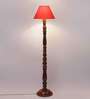 Orange cotton conical wooden floor lamp