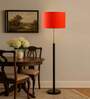 Devansh Orange cotton Drum shade with   floor lamp with wood base .-