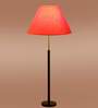 Devansh Orange cotton Drum shade with   floor lamp with wood base .-