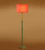 Devansh Orange cotton Drum shade with   floor lamp with wood base .-